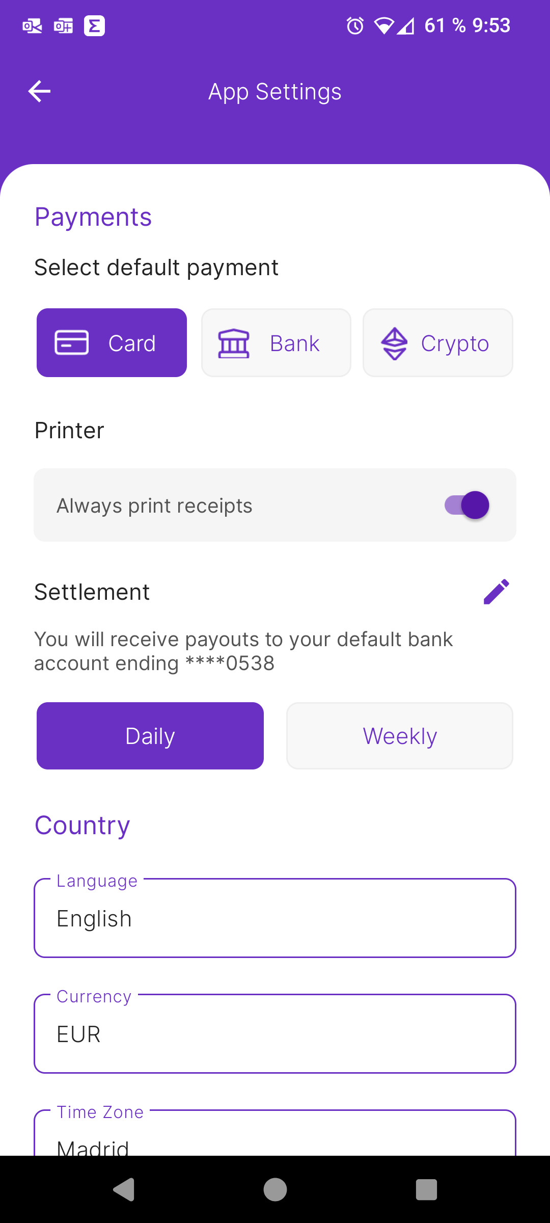 Sylq Merchant App Settings